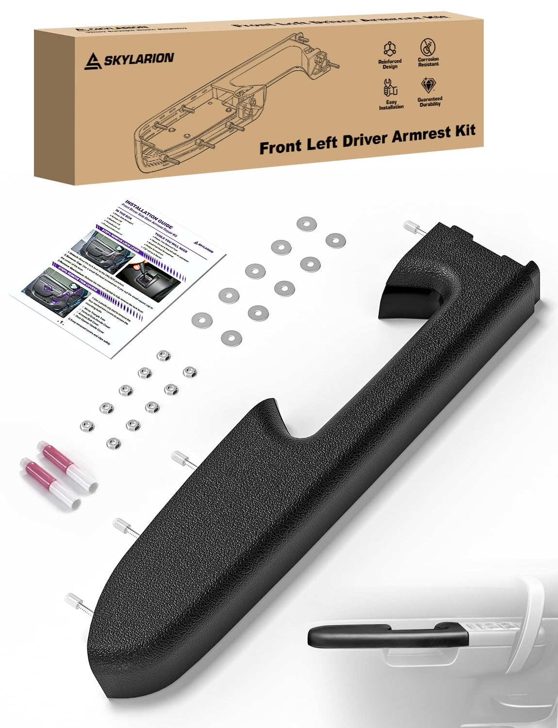 Skylarion armrest front view showing replacement fit and clean OEM look