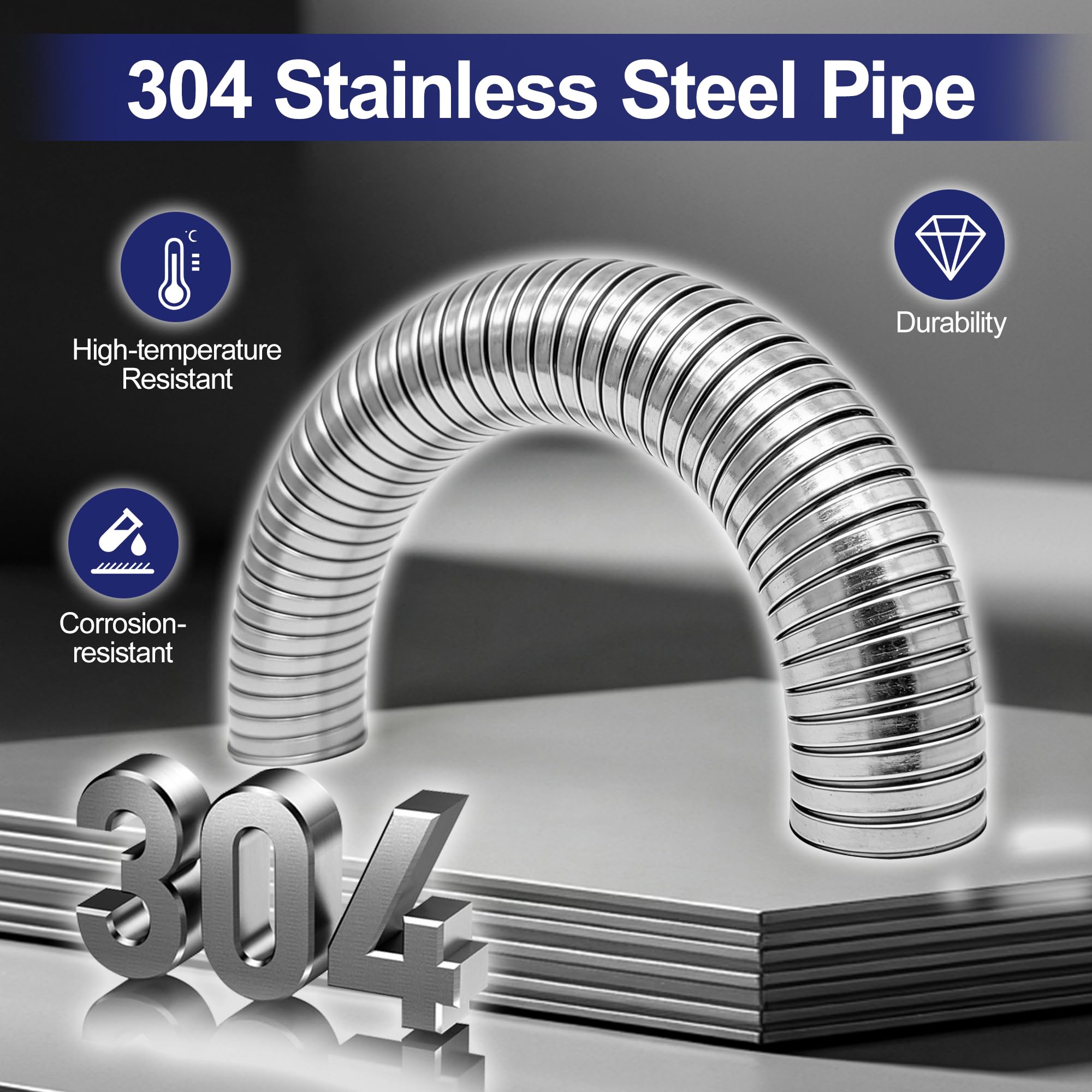 SKYMIRO close-up of 304 stainless braid highlighting corrosion resistance