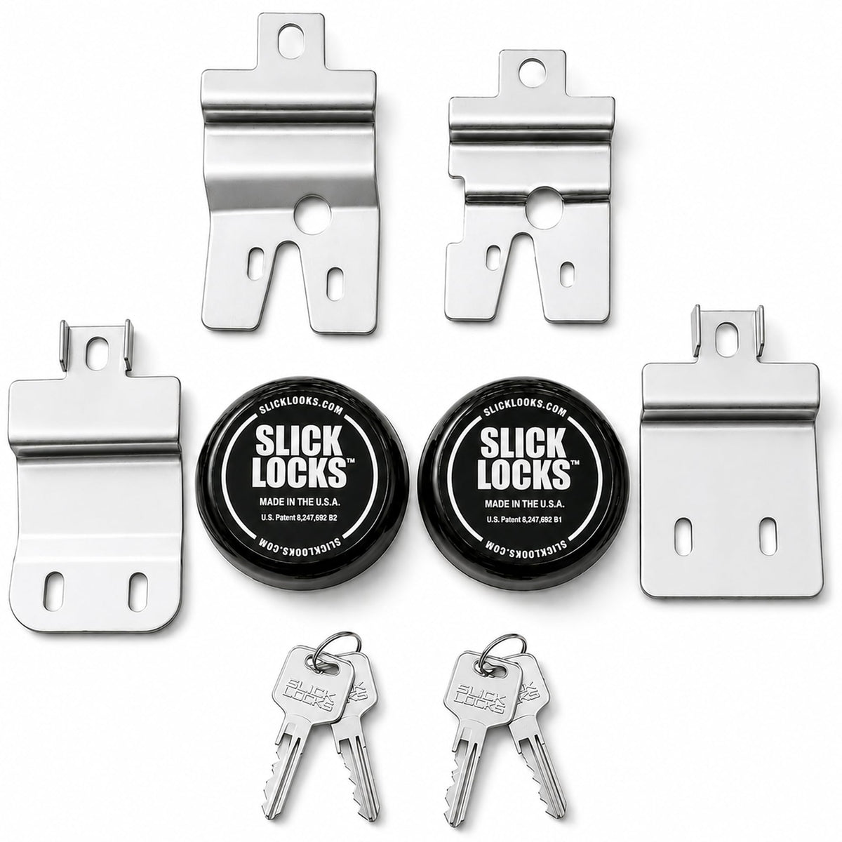 Slick Locks front kit layout showing all components and quick installation benefit