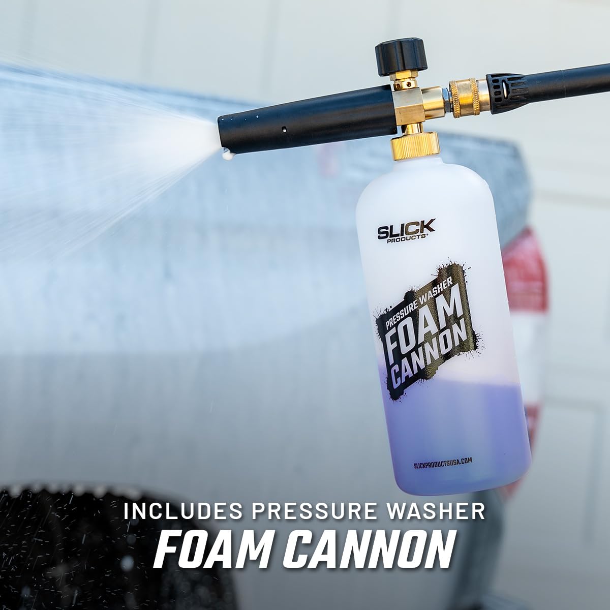 Slick Products being applied with a pressure washer for faster, low-contact cleaning
