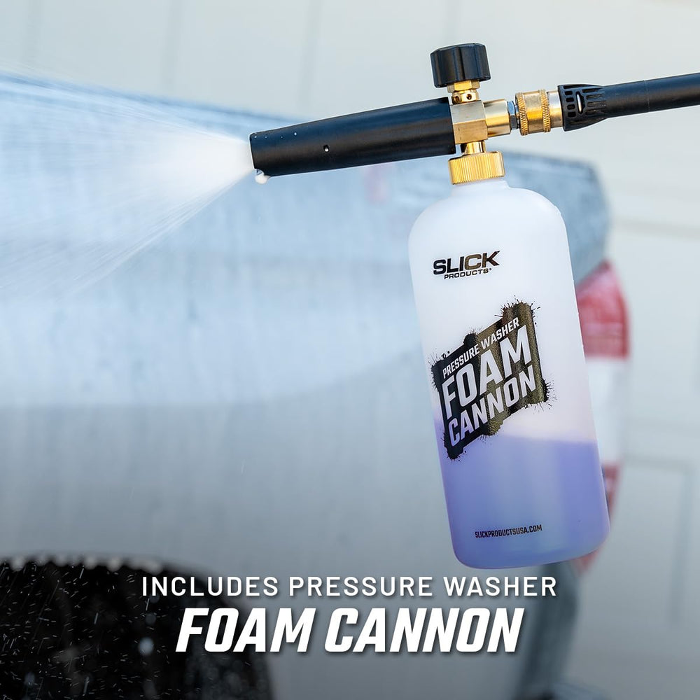 Slick Products being applied with a pressure washer for faster, low-contact cleaning
