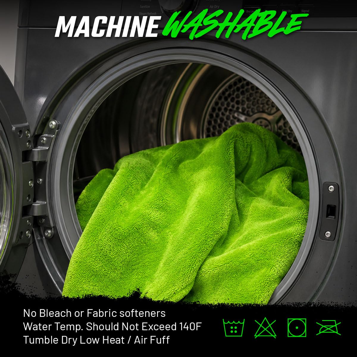 Slick Products towel in washing machine showing machine-washable convenience benefit