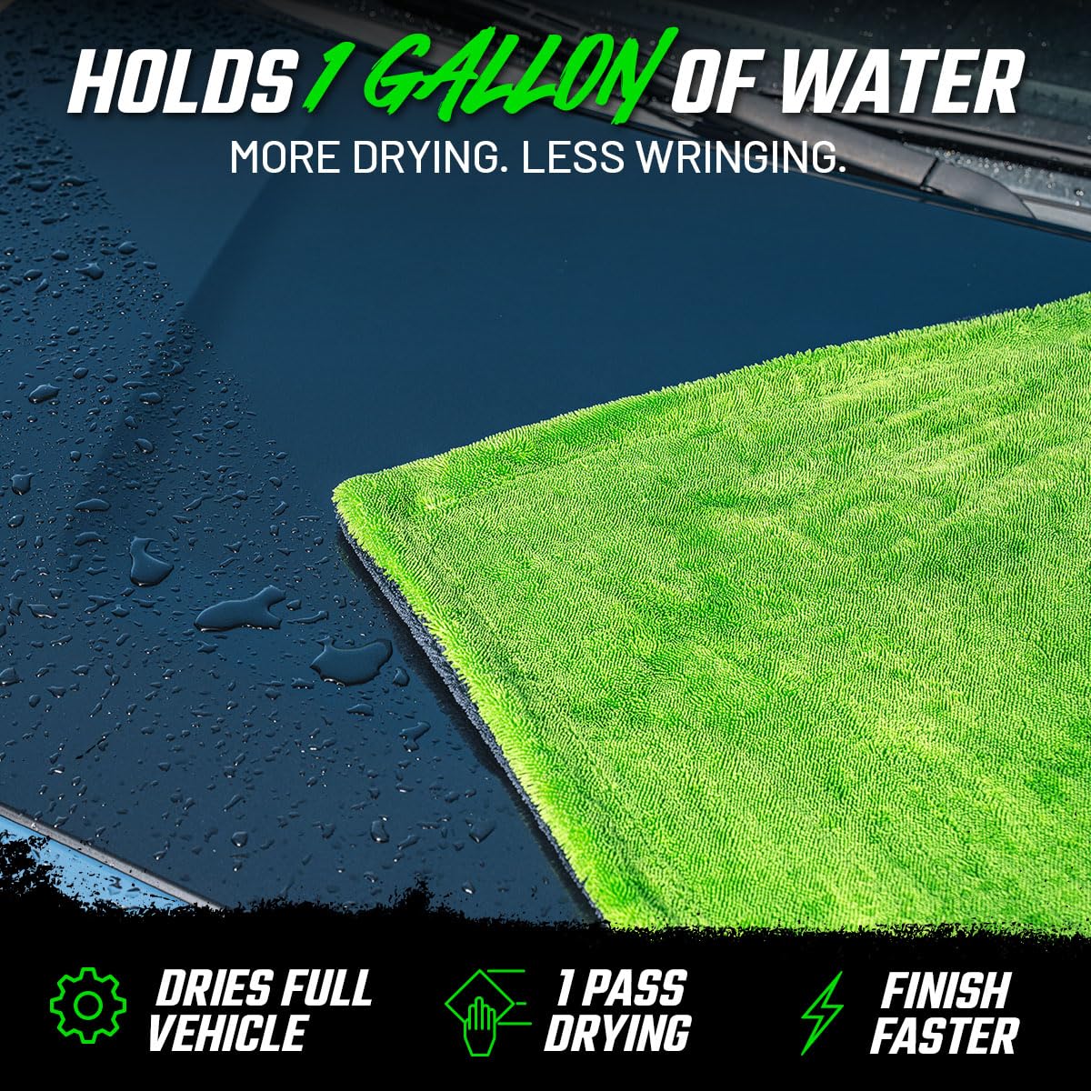 Slick Products towel on a car hood showing oversized coverage for quicker drying