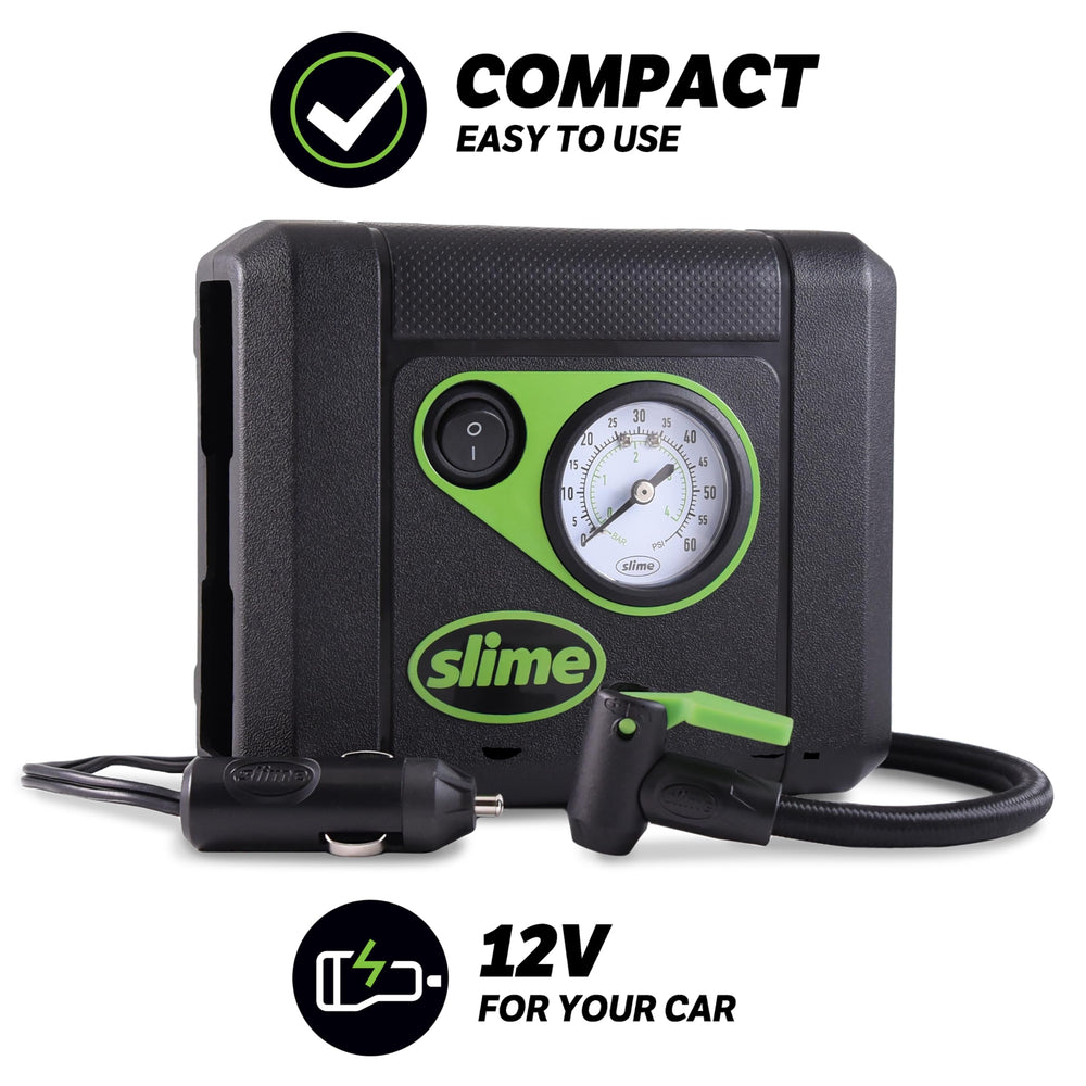 Slime quick-connect hose attached to tire valve for secure fast inflation