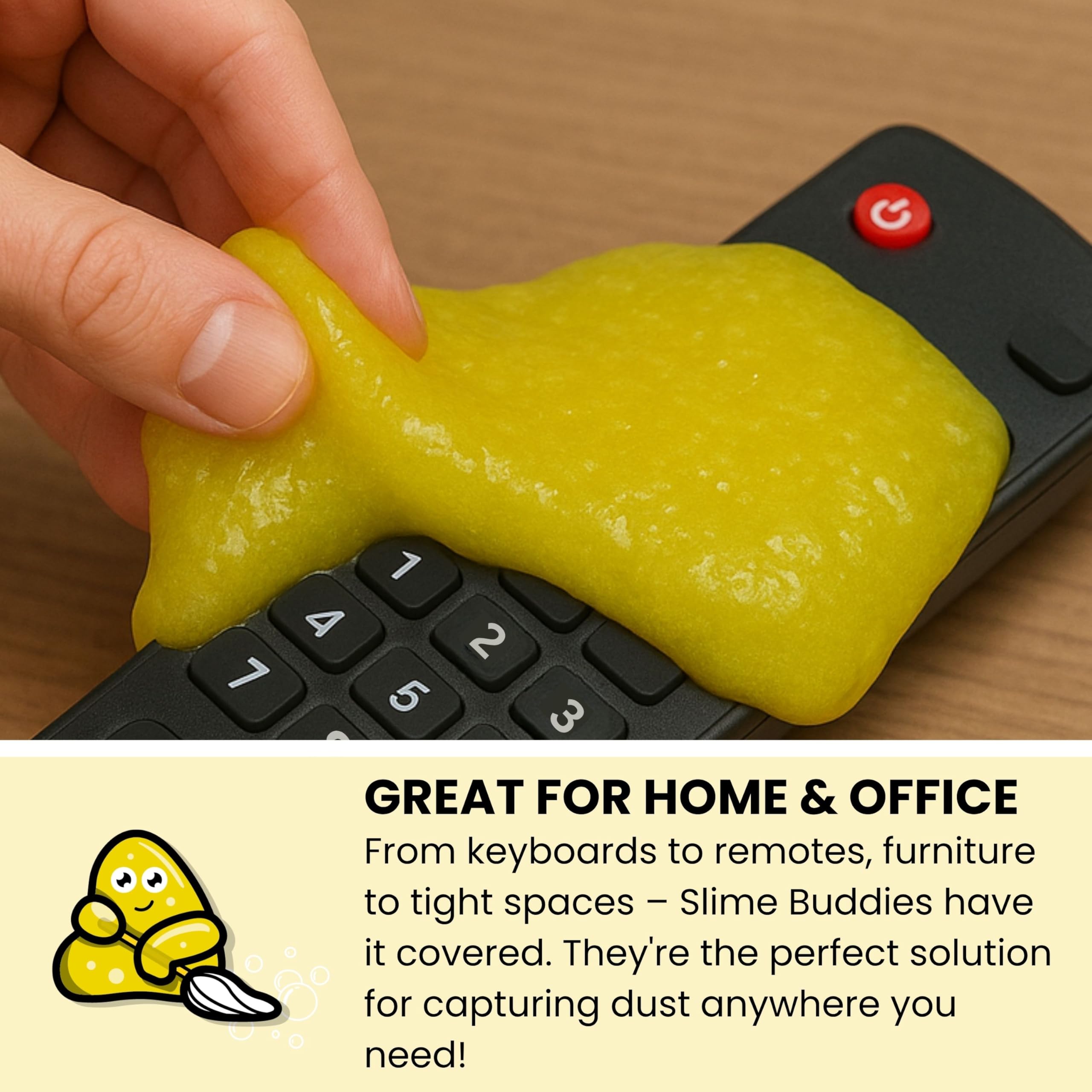 Slime Buddies in use on dashboard removing crumbs and fine debris