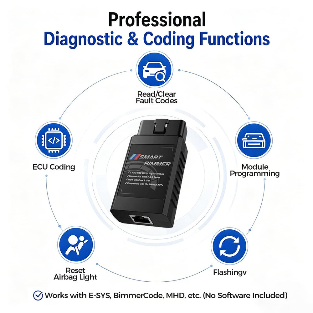 SMART BIMMER adapter held in hand to show compact size and easy portability