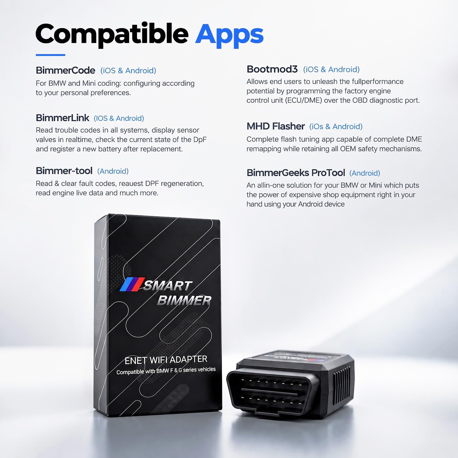 SMART BIMMER adapter WiFi LED indicators lit to show active fast connection status