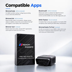 SMART BIMMER adapter WiFi LED indicators lit to show active fast connection status