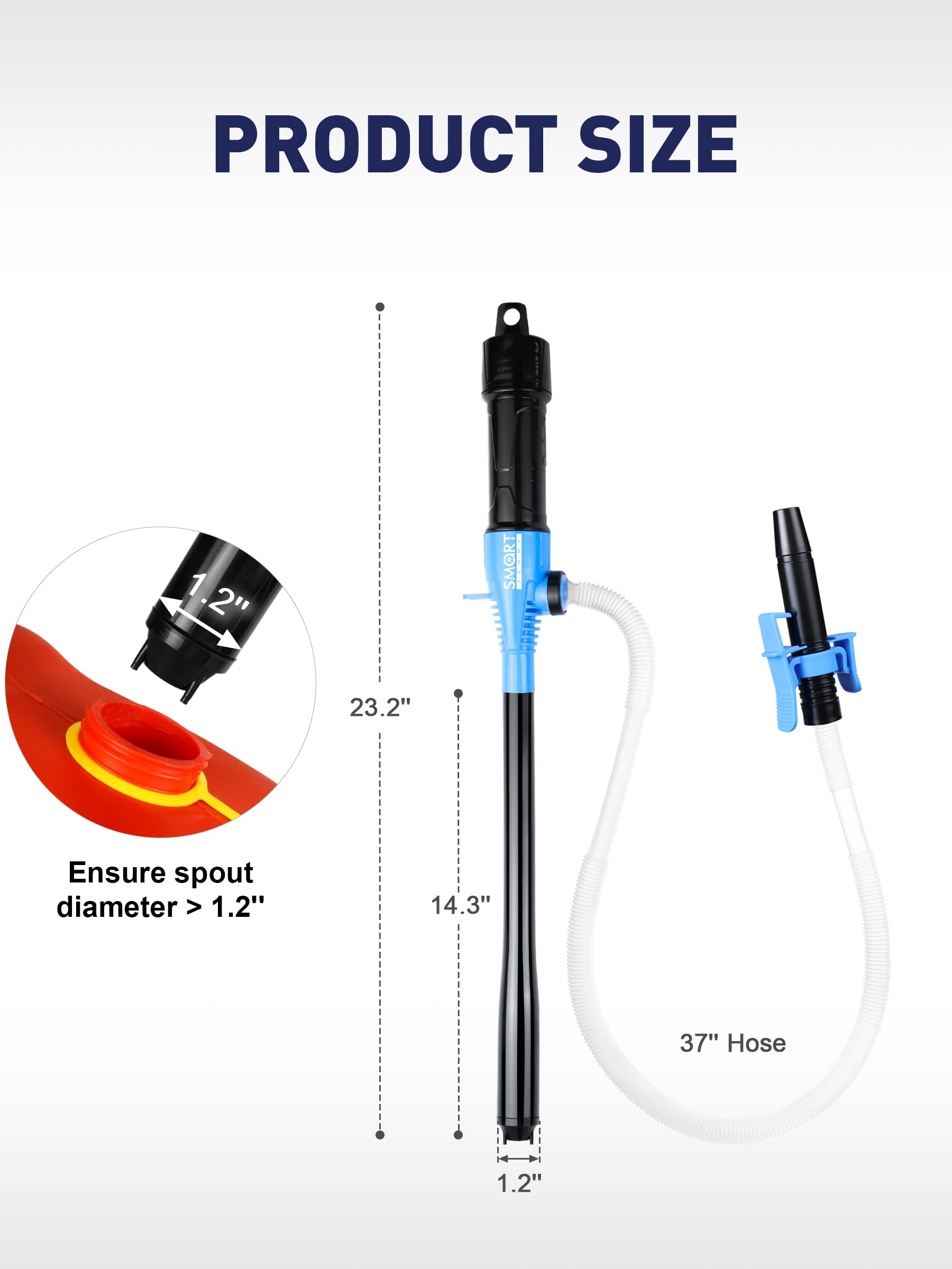 SMART JERRY close-up of outlet nozzle locking clip, enabling hands-free stability
