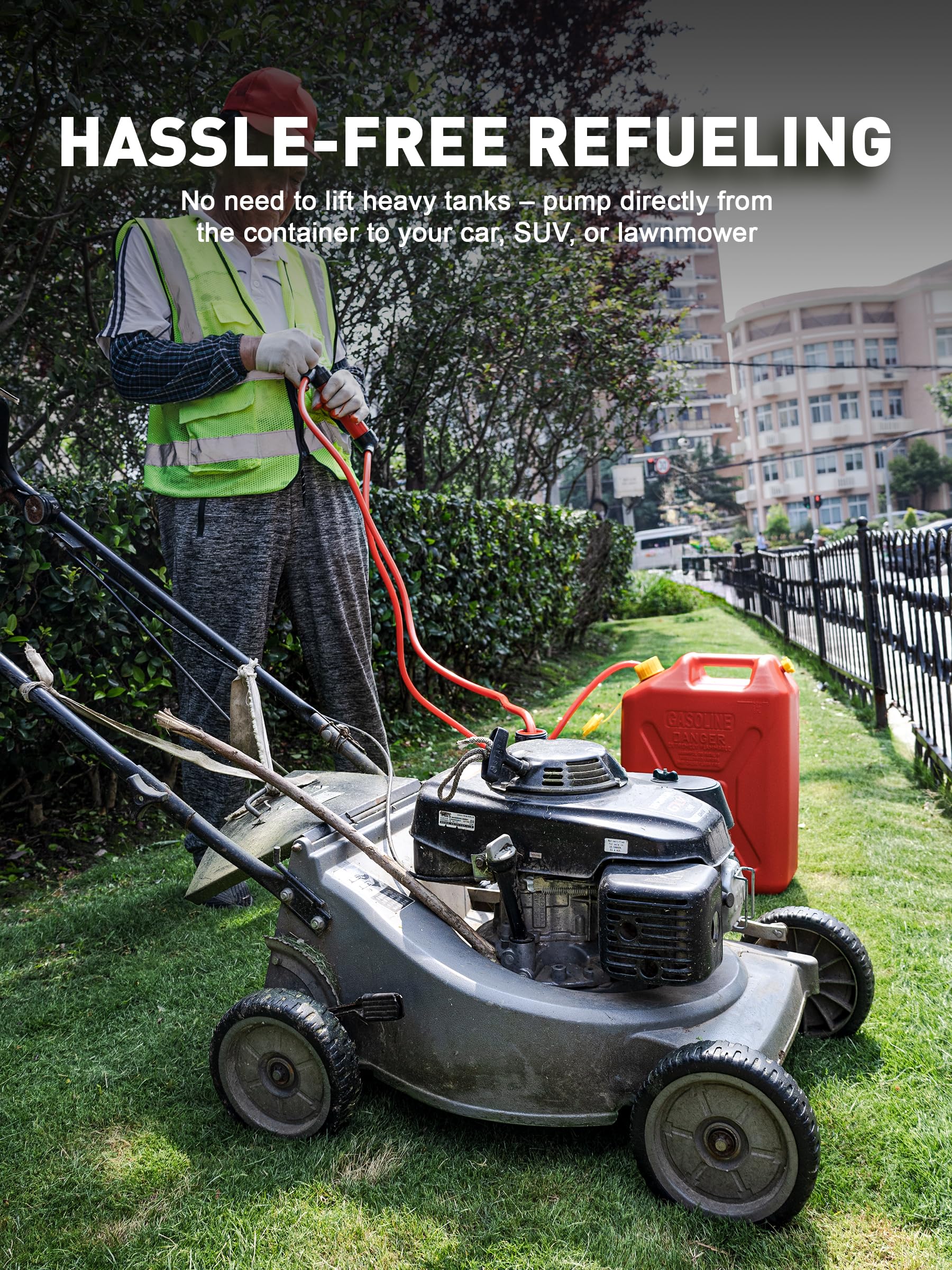 SMART JERRY long extension hose reaching deep into a barrel to access hard-to-reach liquid