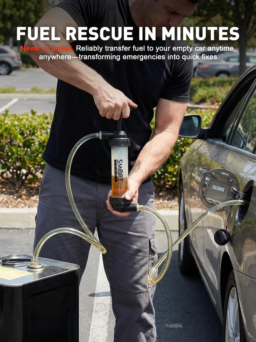 SMART JERRY clear hose with visible bubbles to confirm flow status