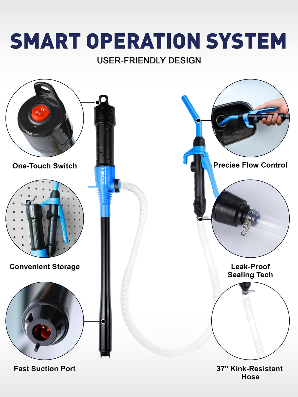 SMART JERRY hose detail showing kink-resistant tubing for reliable flow
