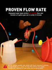 SMART JERRY pump in use transferring gasoline from a gas can for faster refueling