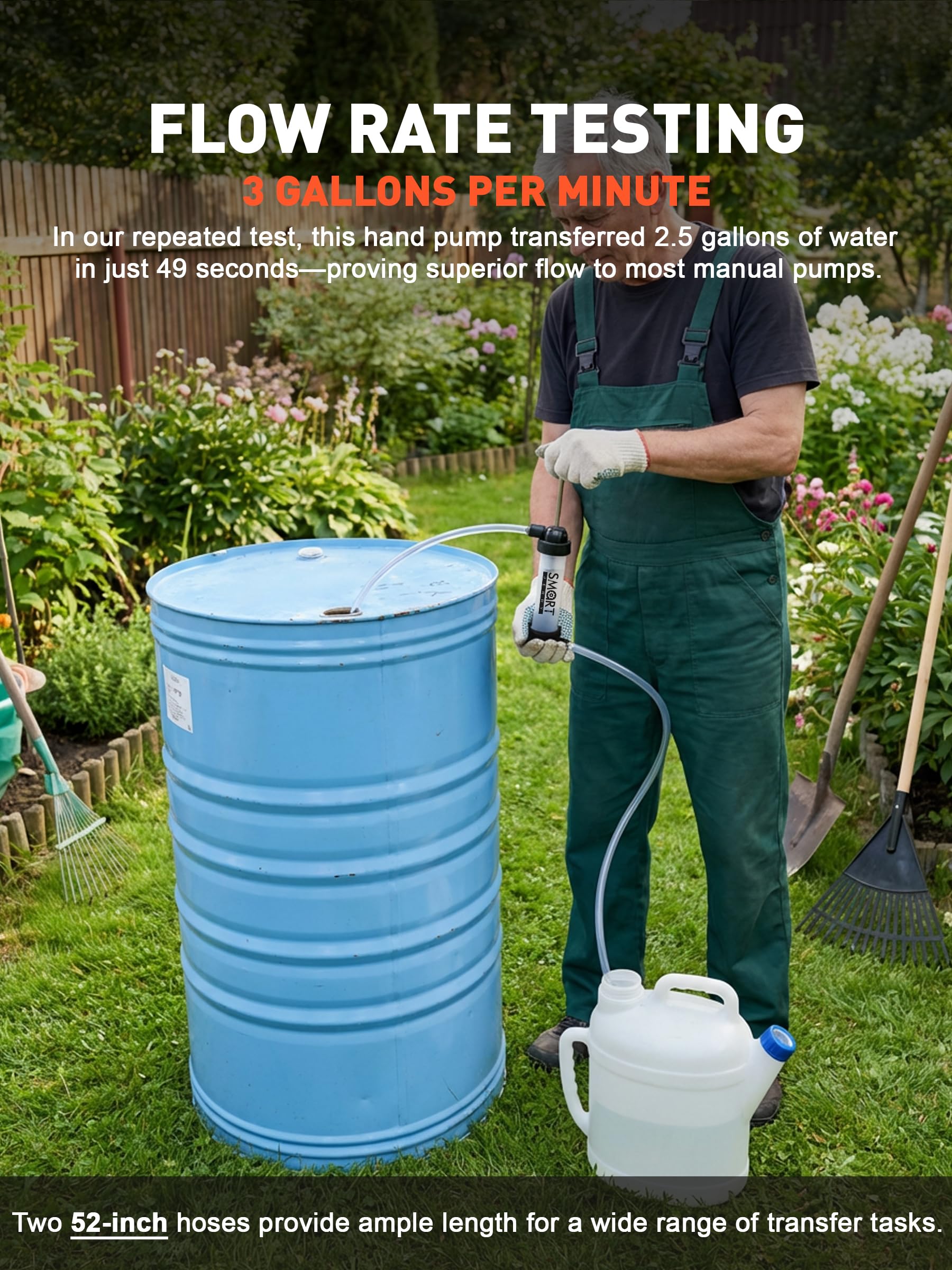 SMART JERRY pump in use refilling a lawnmower for fast fuel transfer