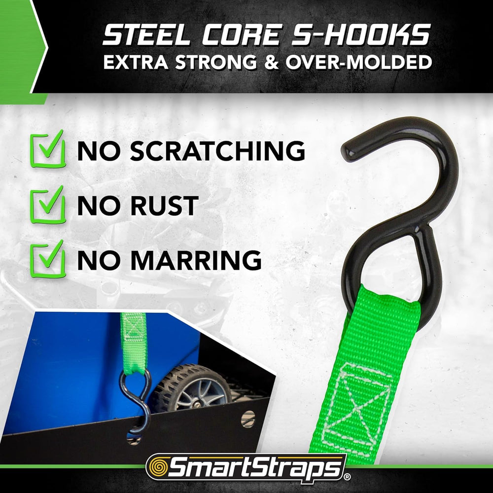 SMARTSTRAPS straps securing an ATV to trailer showing stable transport and simple setup