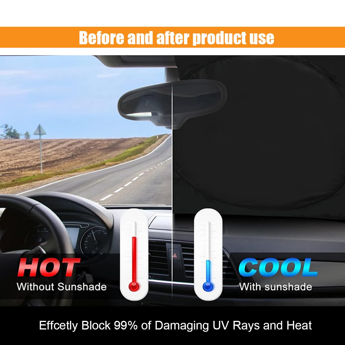smilfuy shade installed in SUV blocks sun and cools cabin quickly