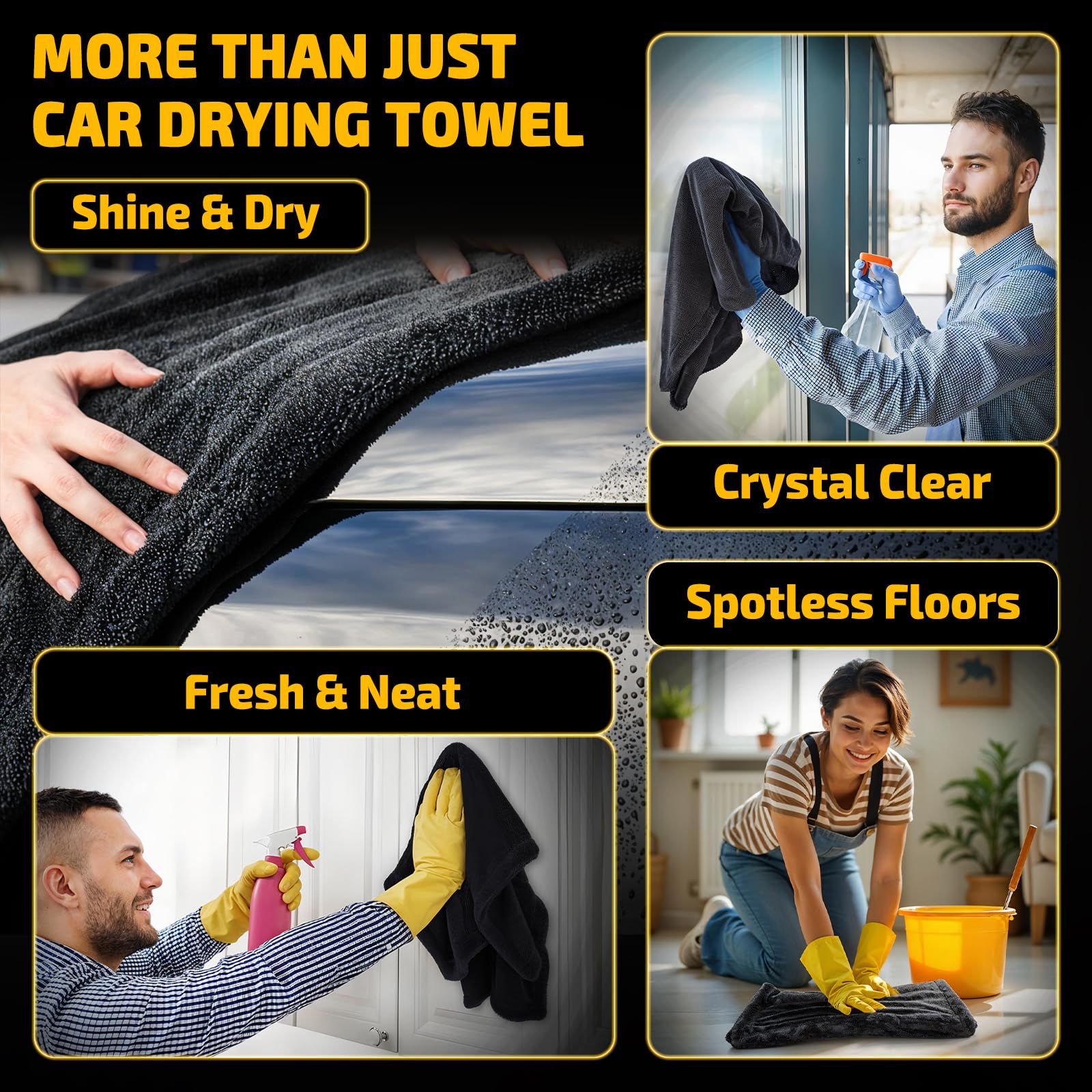 SMINDER towel in a garage detailing setup showing convenience and professional results