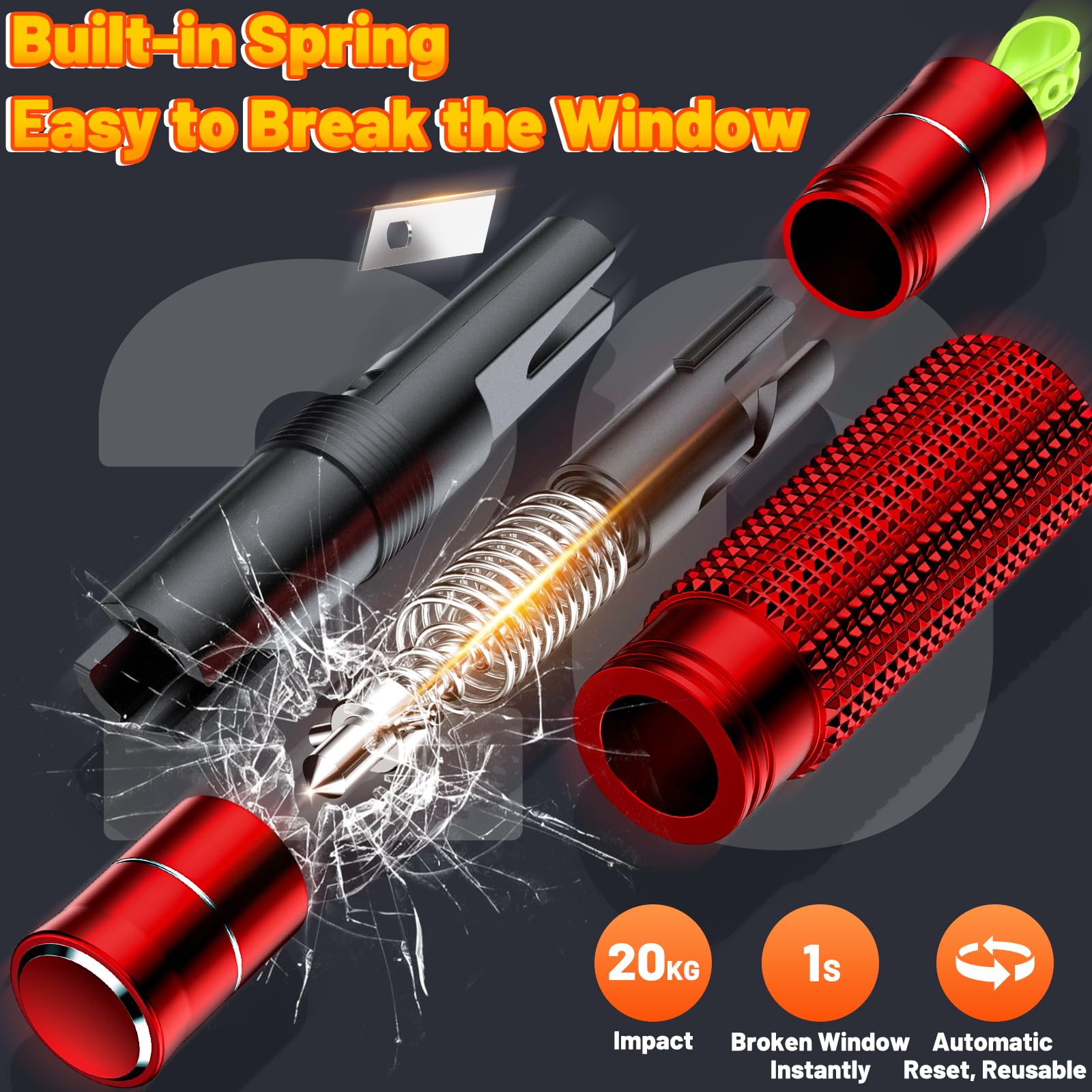 smosun Safehammer seatbelt cutter detail showing hidden U-shaped blade safety