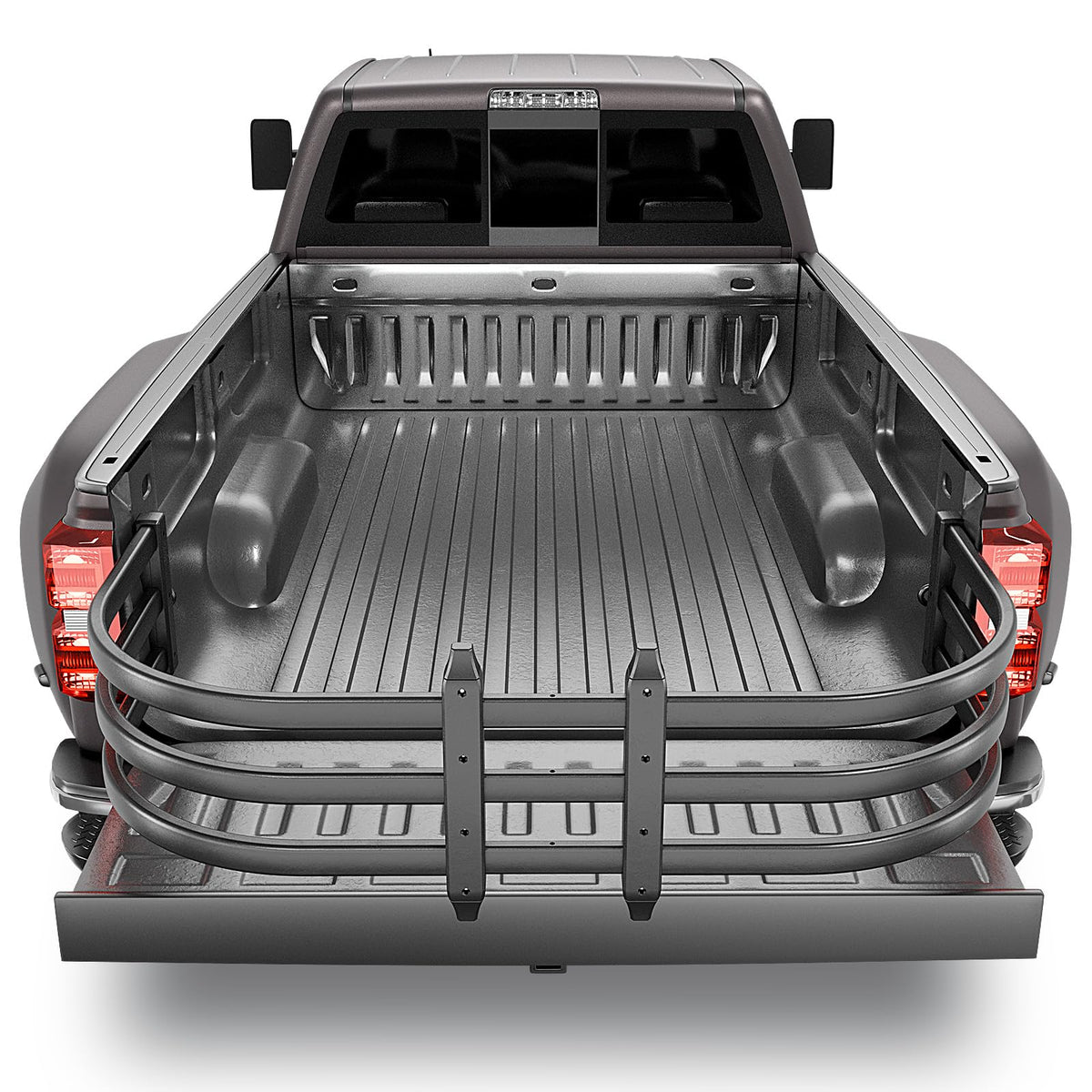 SOENBOO front view of mounted bed extender showing added loading area benefit