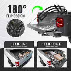 SOENBOO extender flipped to tailgate with long load showing increased hauling space benefit
