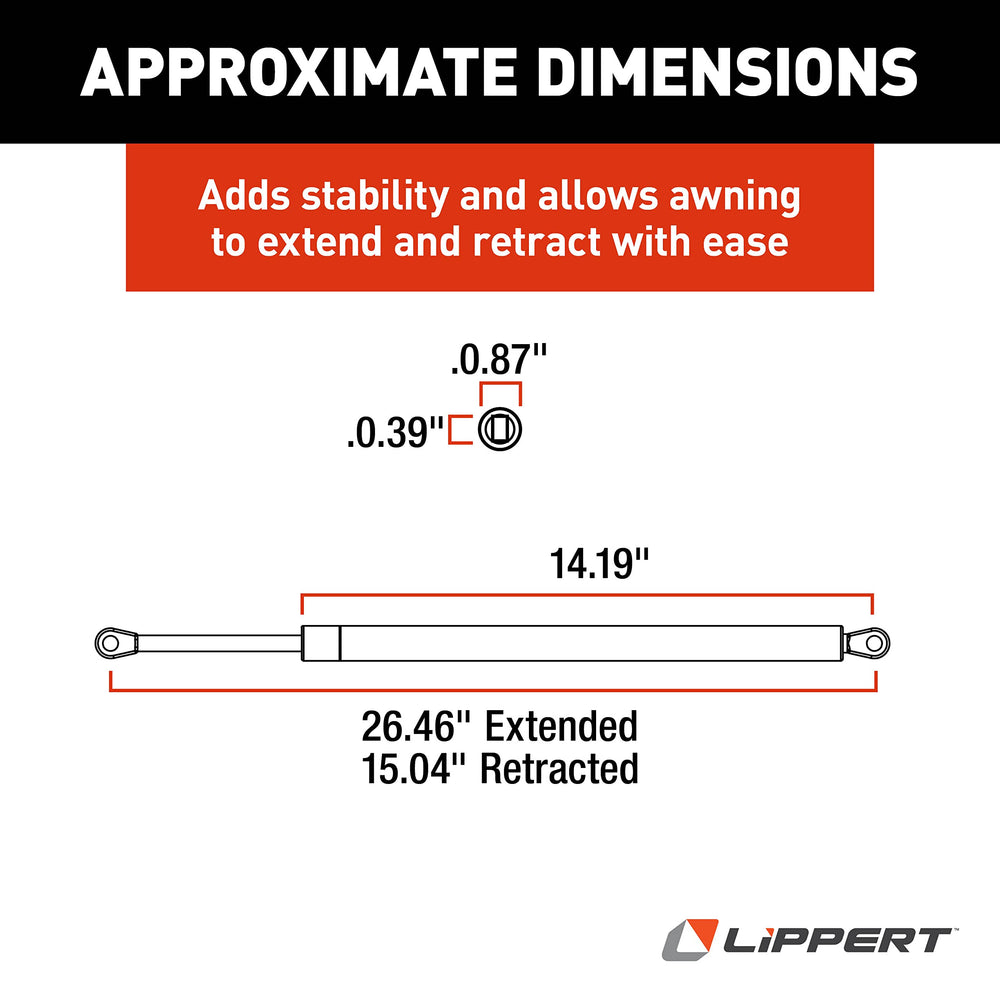 Solera gas strut on RV awning in outdoor setting showing reliable performance benefit
