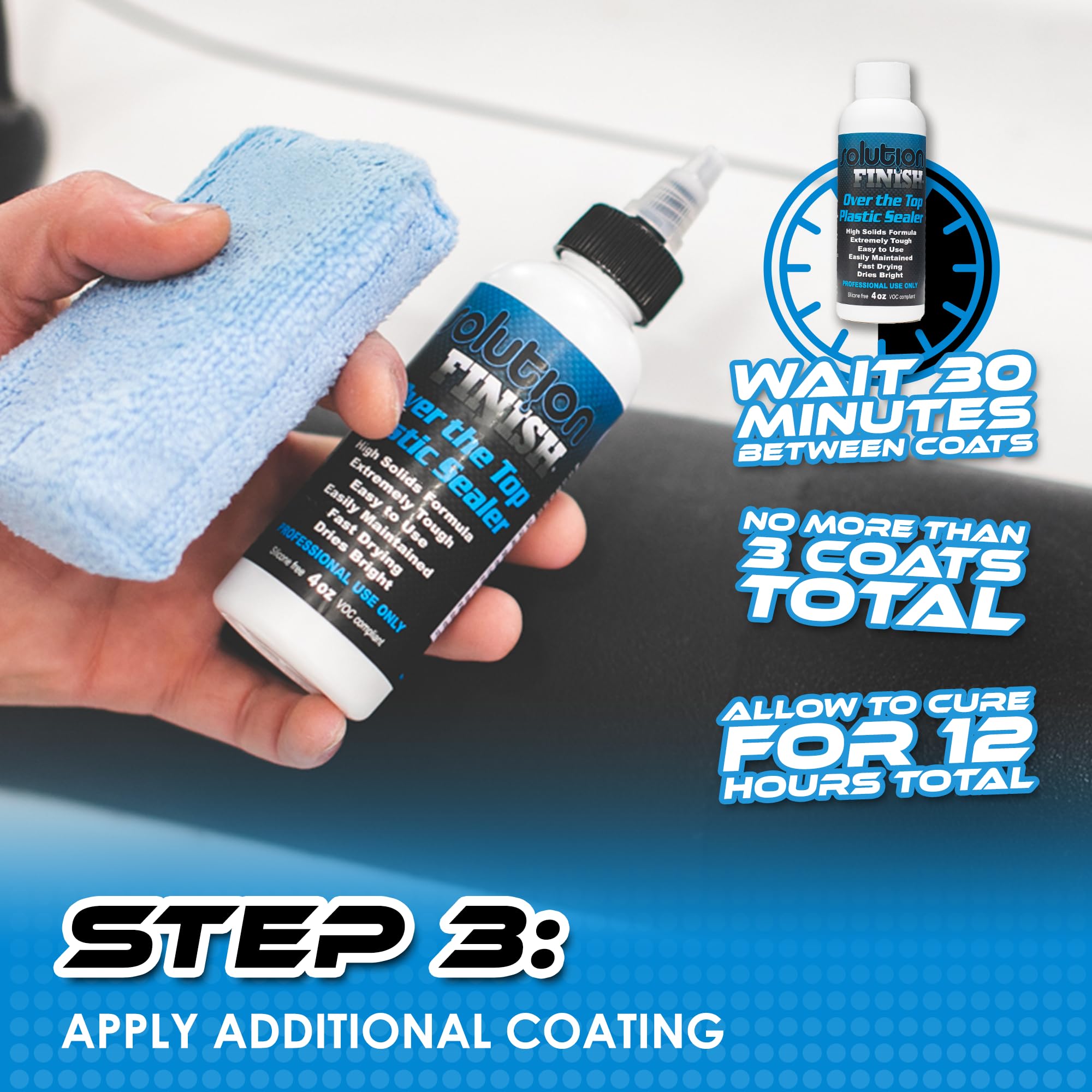Solution Finish bottle beside a ruler for scale, showing compact 4oz travel-friendly size