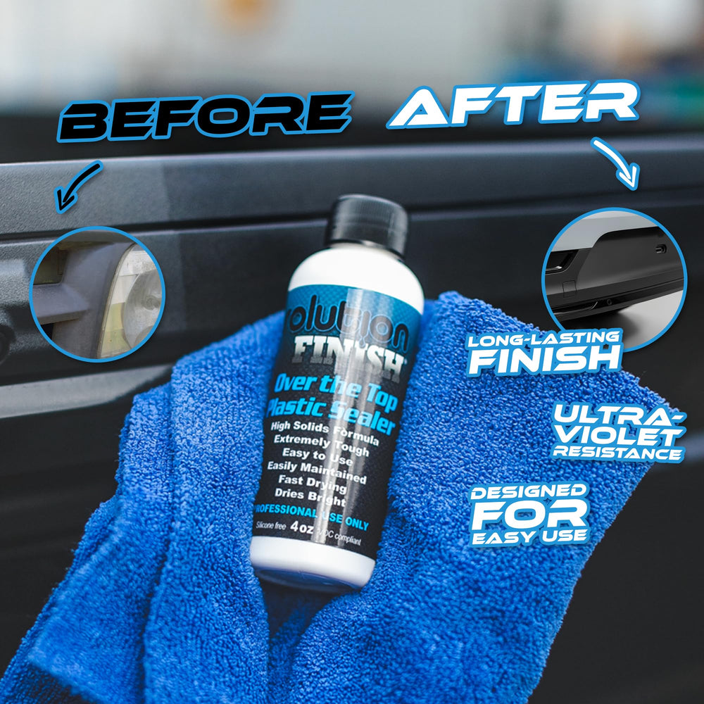 Solution Finish label detail showing formulation and VOC-compliant claim, aiding buyer confidence