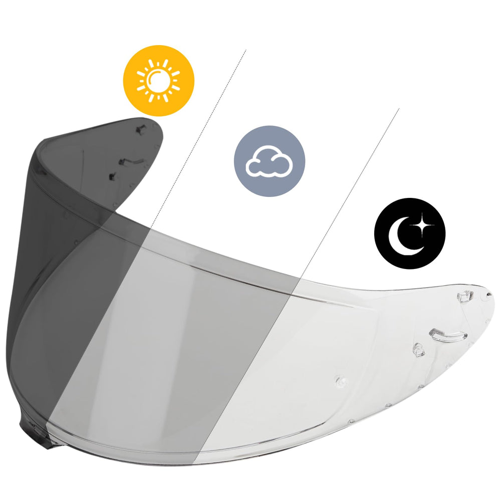 Soman RF-1400 visor front view showing clear optics and photochromic tint benefit