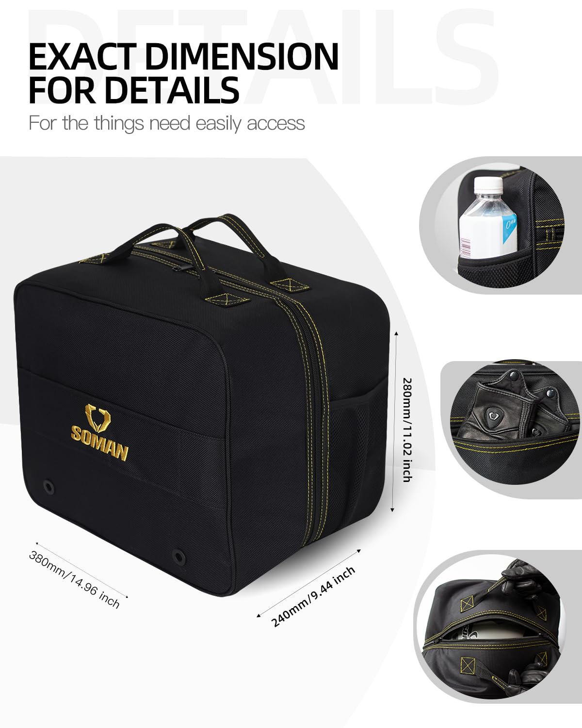 SOMANGEAR zipper and reinforced stitching for long-lasting security