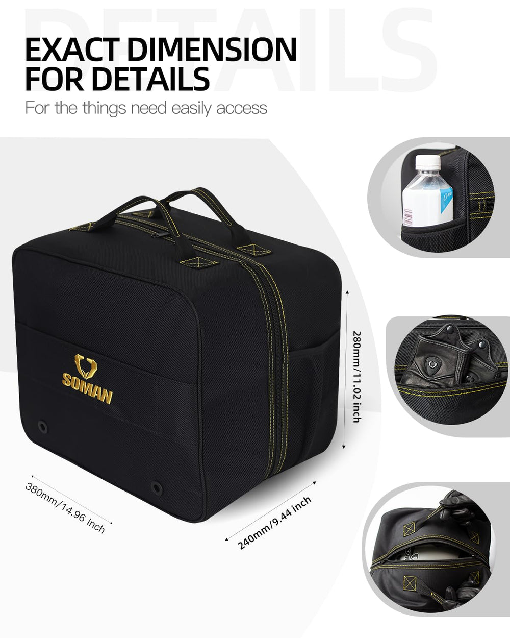 SOMANGEAR zipper and reinforced stitching for long-lasting security