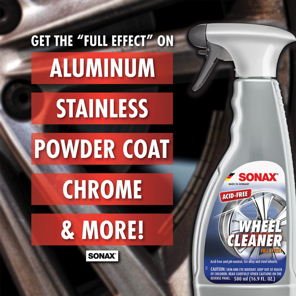SONAX color-change reaction closeup showing magenta activation and visible cleaning progress