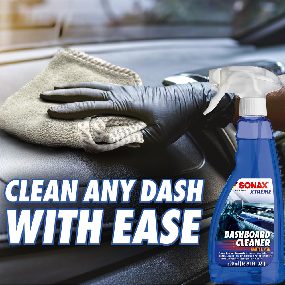 Interior car cabin cleaned with SONAX showing refreshed, dust-repellent surfaces