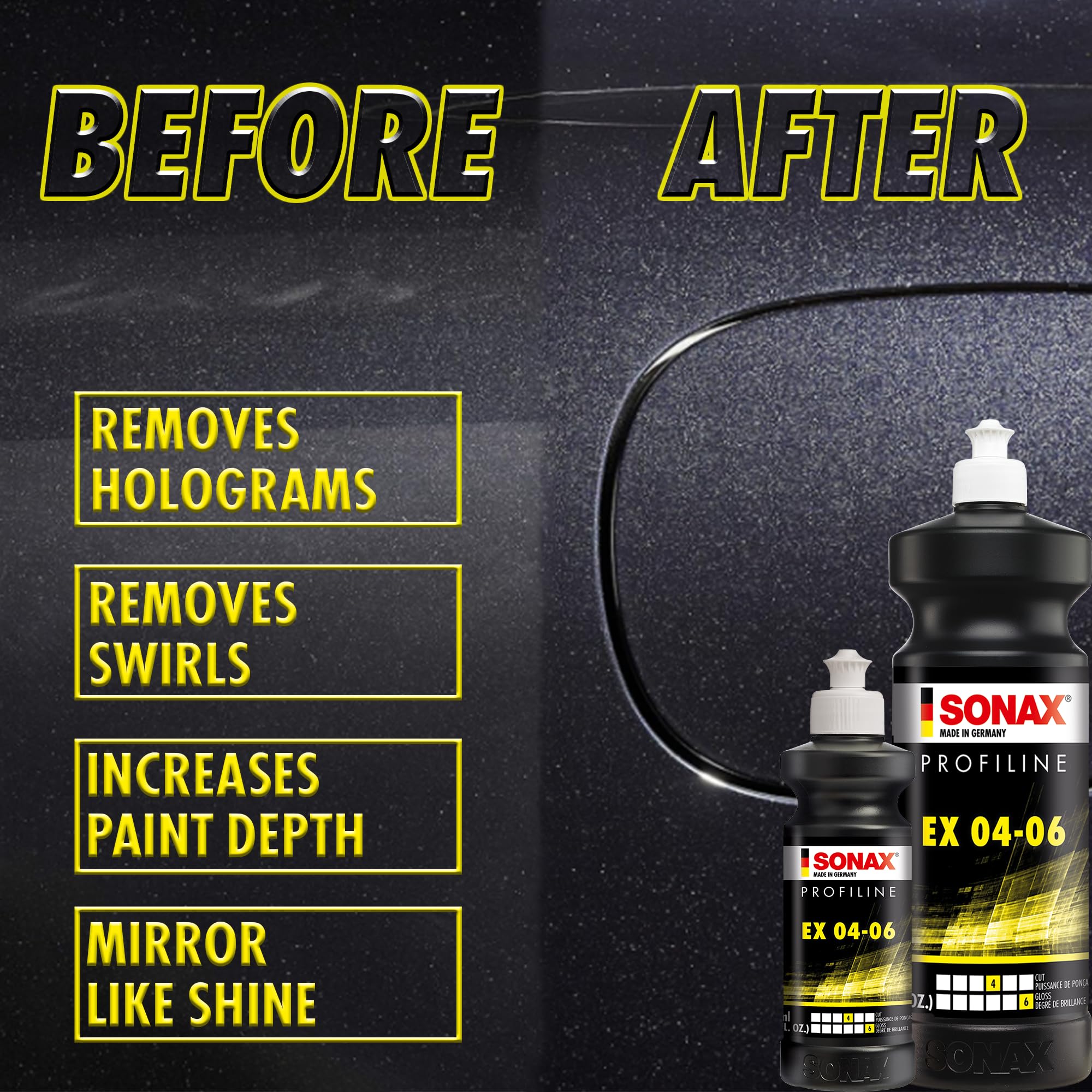 SONAX EX 04-06 applied with DA polisher showing efficient defect removal