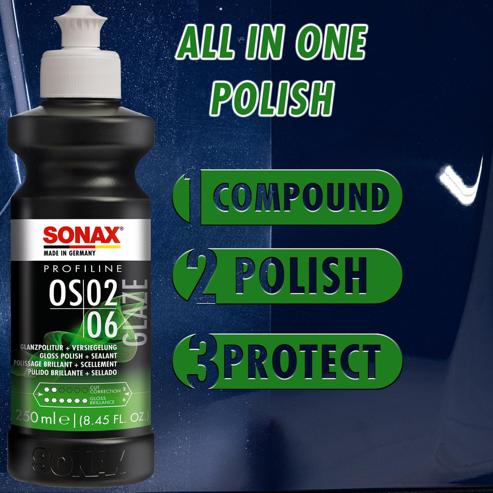 SONAX close-up of paint surface reflecting light to show mirror sheen