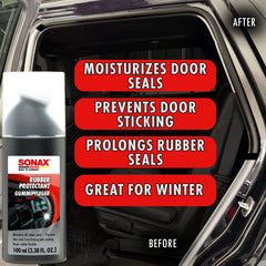 SONAX GummiPfleger being applied to door seal to restore flexibility and prevent sticking