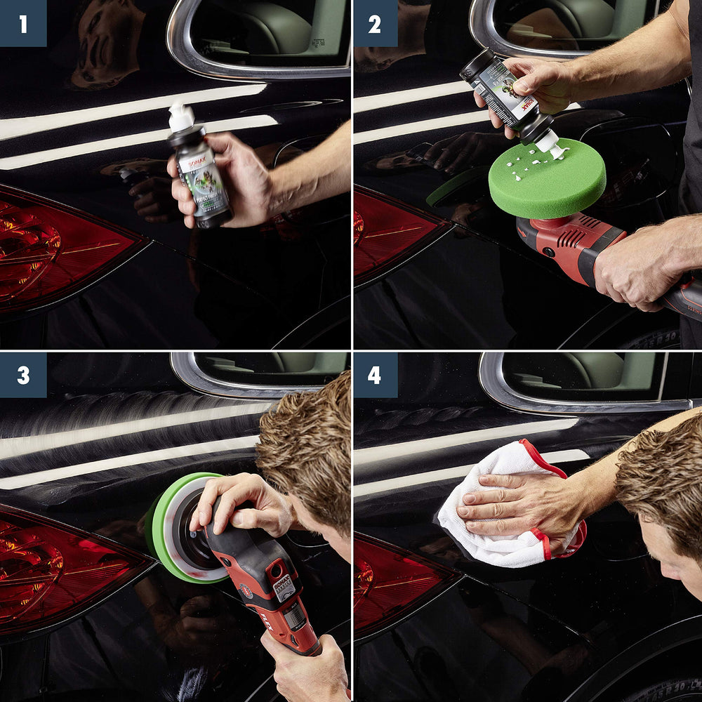 SONAX polish applied to foam pad demonstrating machine readiness and control