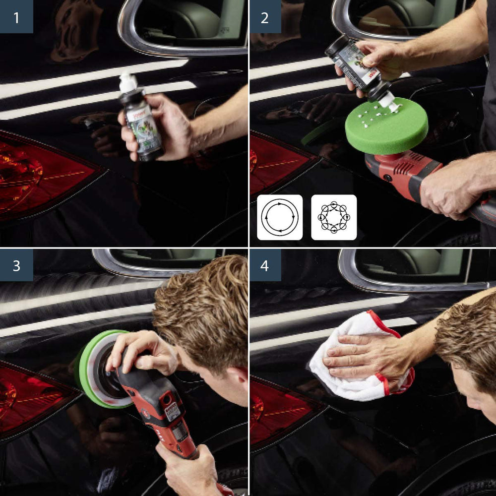 SONAX polish paired with a 6-inch orange pad to show pad compatibility
