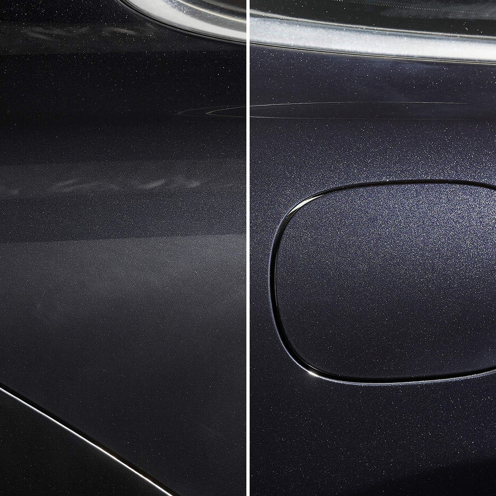 SONAX before and after panel showing reduced swirls and improved gloss