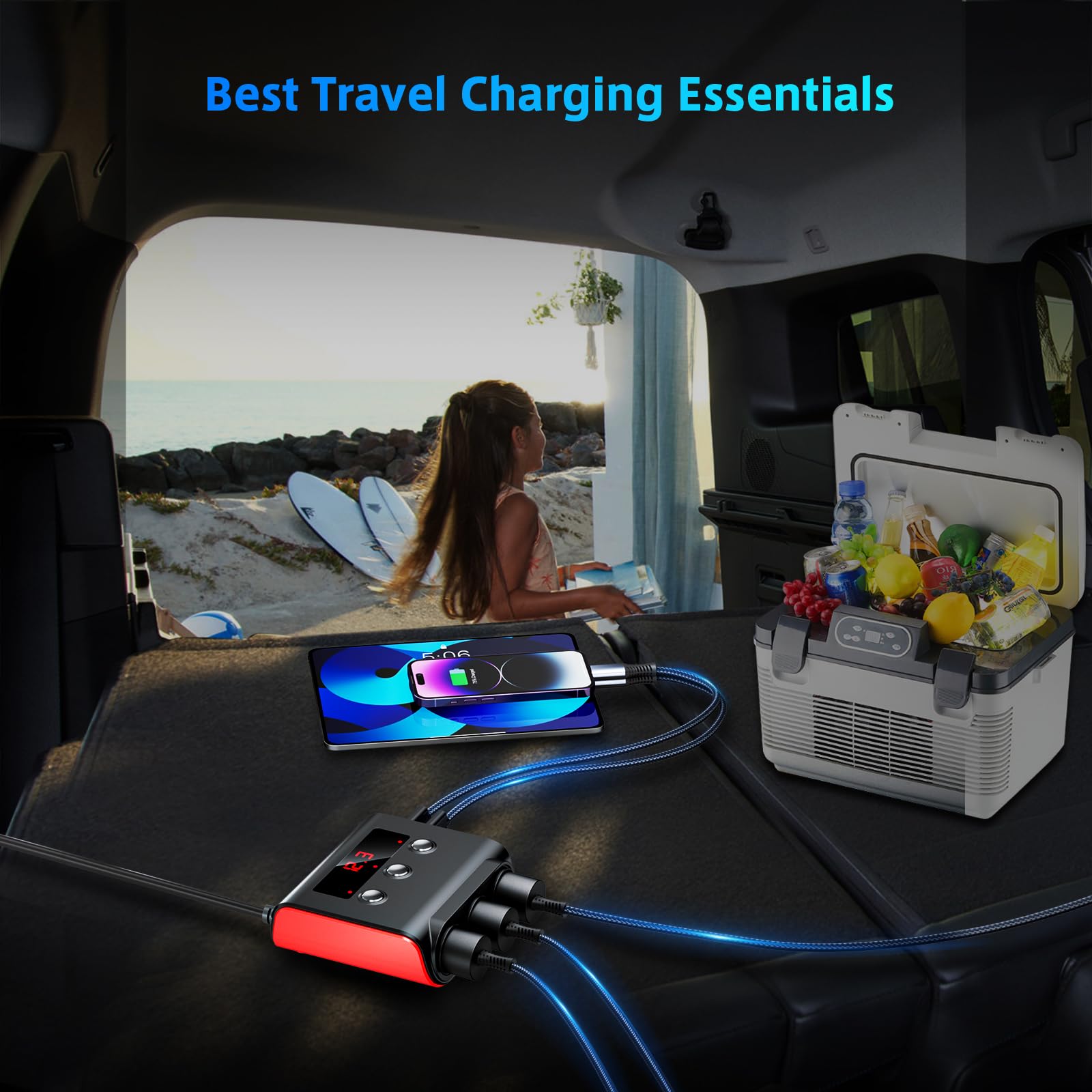 SONRU 2 ft extension cable length demonstrating flexible placement for passengers