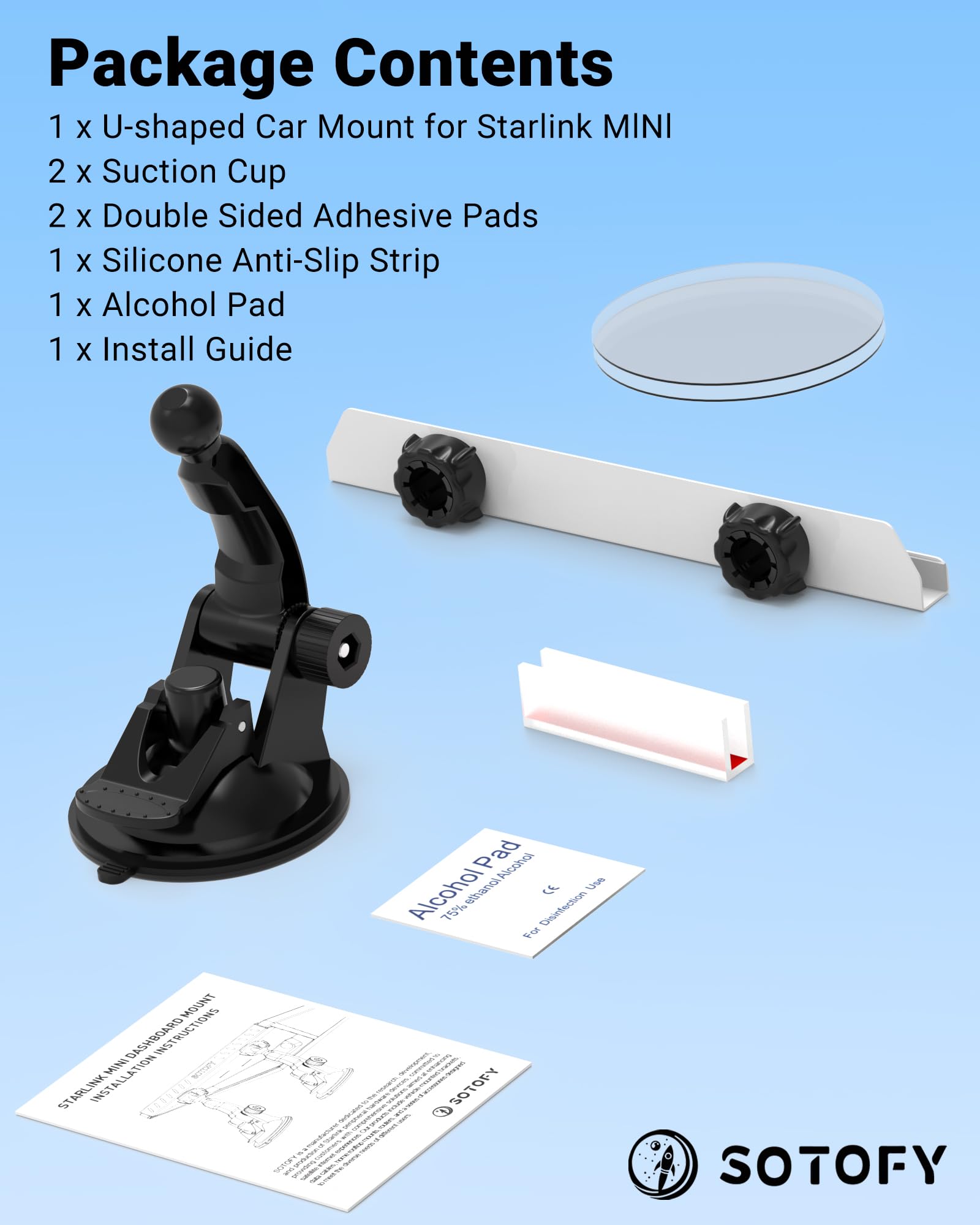 SOTOFY mount next to smartphone illustrating compact size and portability