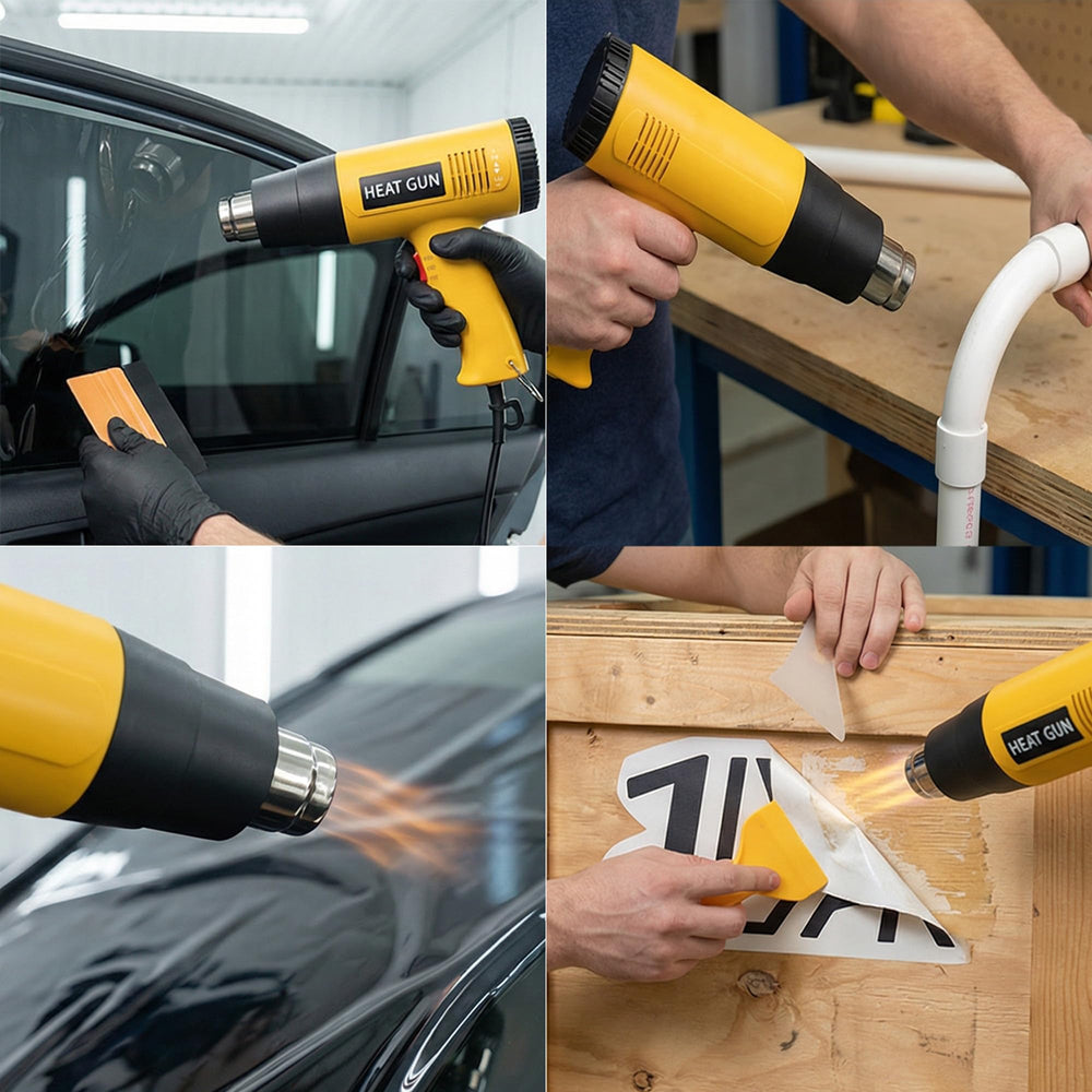Spanno Tools heat gun close-up showing temperature control and airflow benefit