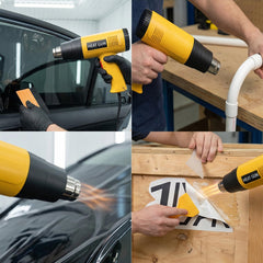 Spanno Tools heat gun close-up showing temperature control and airflow benefit