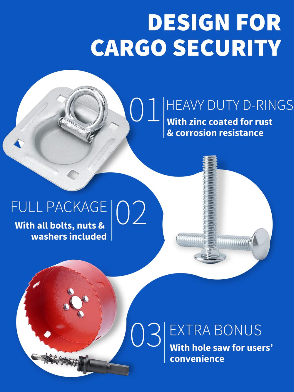 SPARKWHIZ lifted D-ring with strap attached illustrating secure cargo tie-down benefit