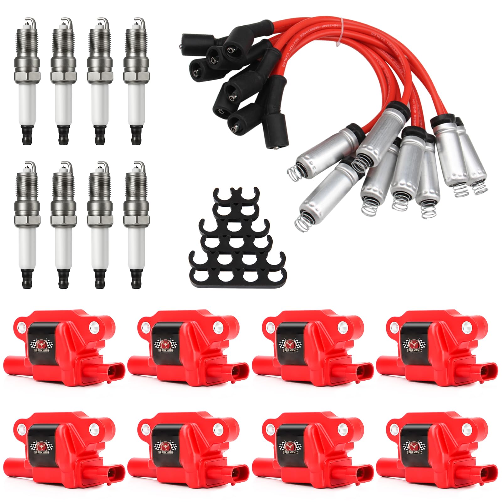 SPARKWHIZ front box set showing complete ignition kit and quick identification benefits