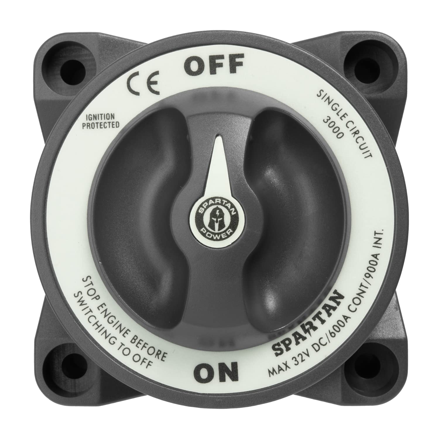 Spartan Power front panel view showing switch face and ON/OFF knob for clear control