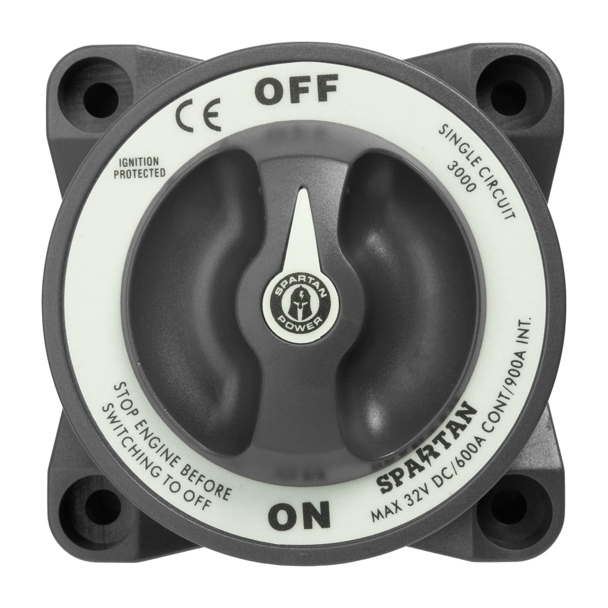 Spartan Power front panel view showing switch face and ON/OFF knob for clear control