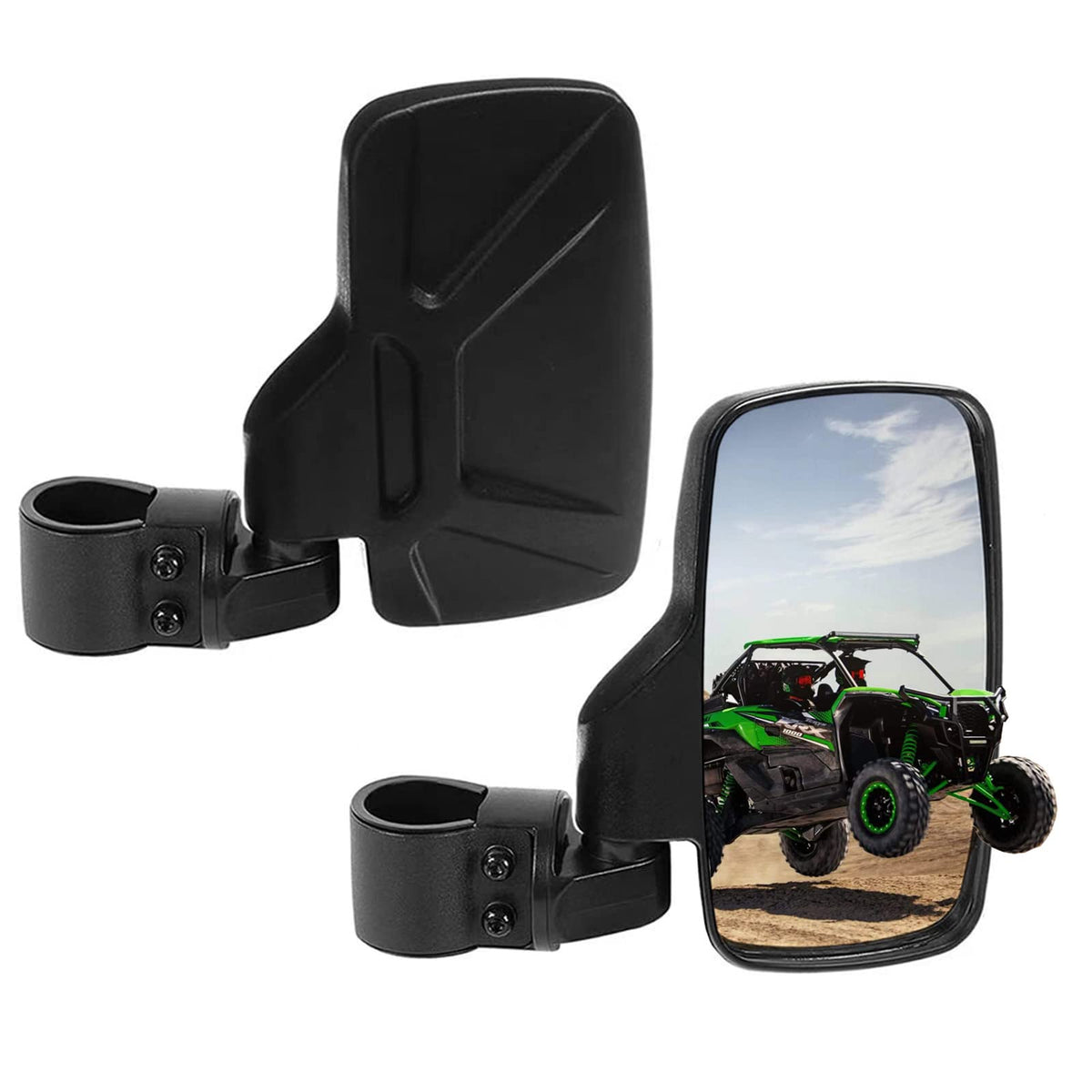 SPAUTO front view of pair of mirrors showing wide coverage and durable housing