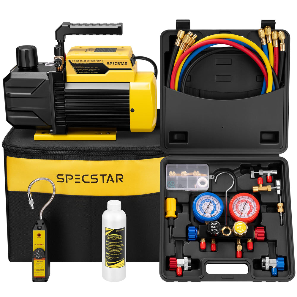 SPECSTAR pump and gauge front view showing compact kit and portability