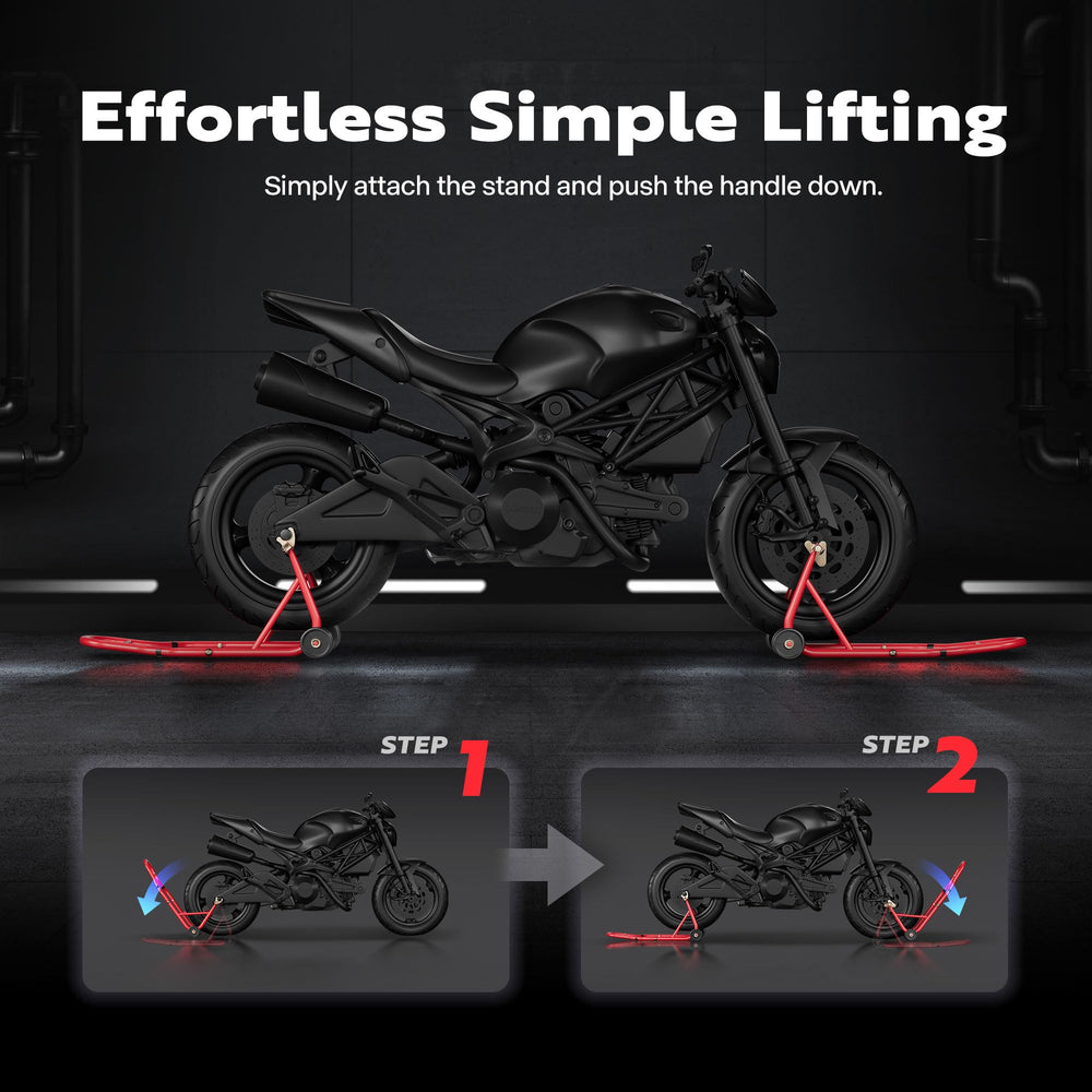 SPECSTAR stands lifting a sportbike in garage for easier maintenance