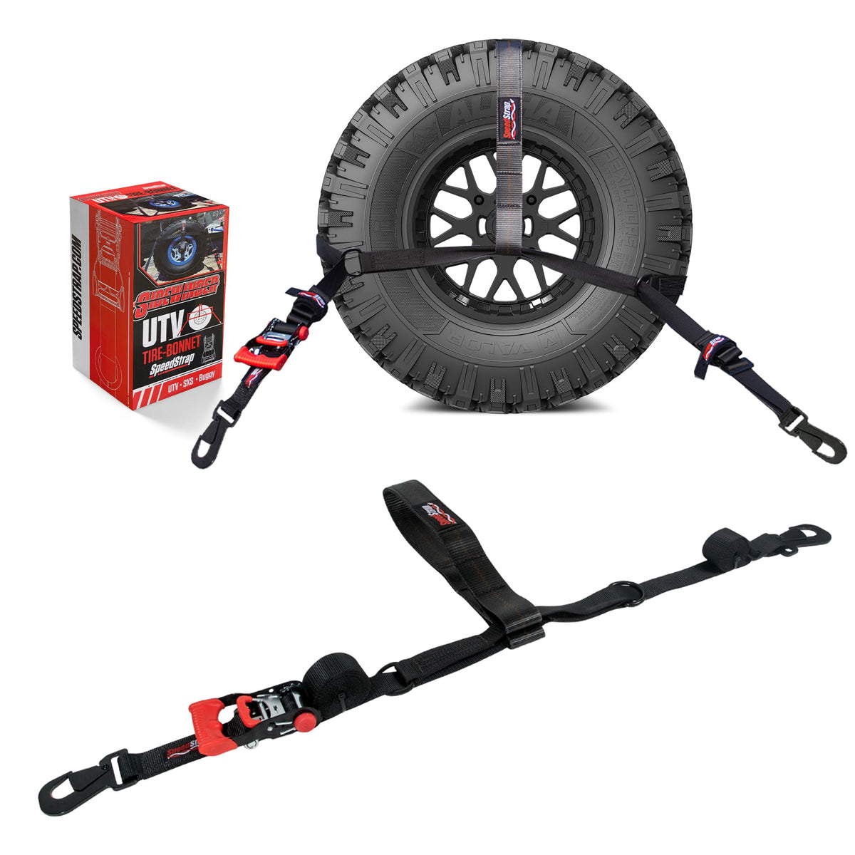SpeedStrap front view of tire bonnet showing fit and quick setup benefit